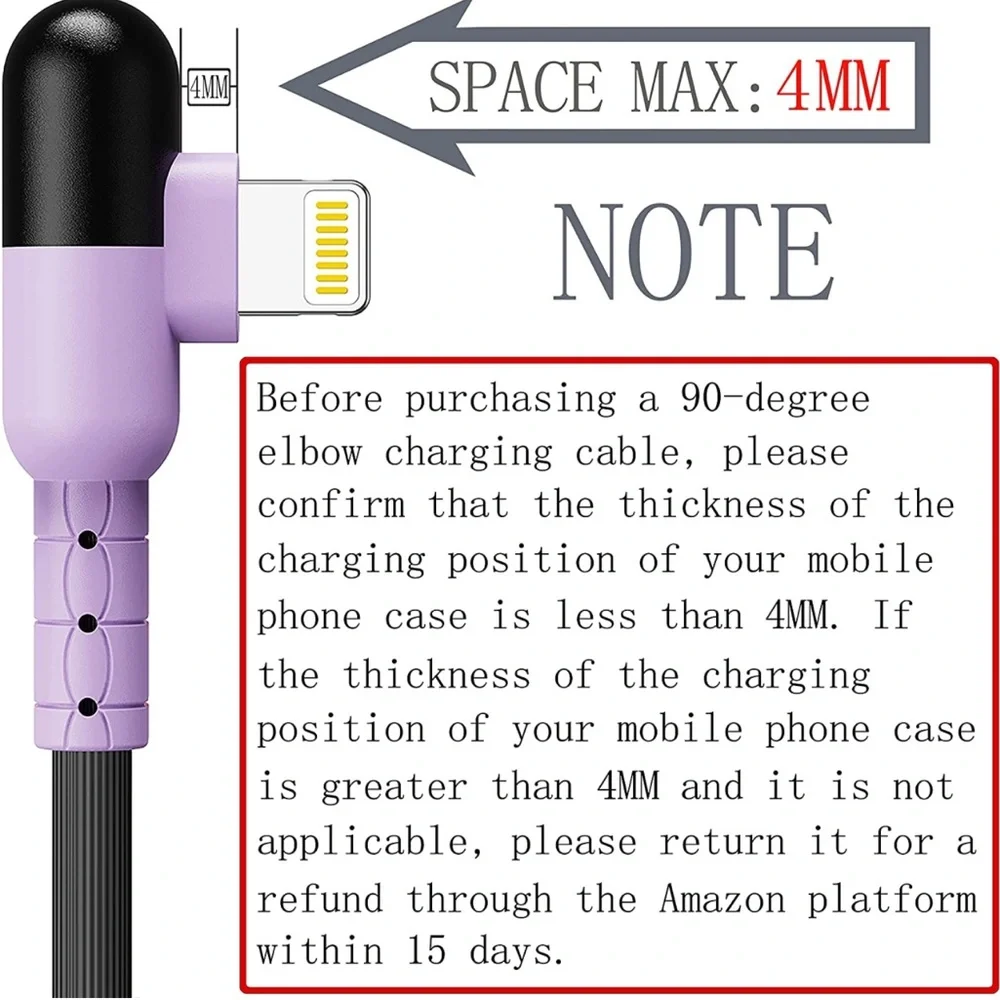 NEW! 4 Pack/Colors iPhone Charger Lightning Cables Apple MFi Certified 90 Degree